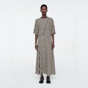 COS Striped Jersey Midi Dress In Black Sz XS